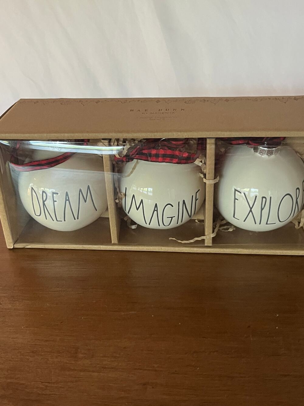 Rae Dunn by Magenta Ceramic Ornaments Set of 3 Christmas Holiday New in Box